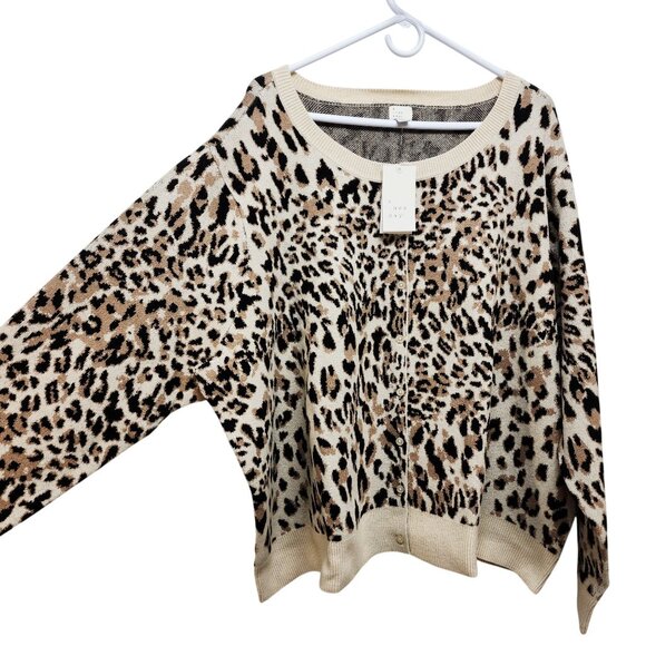 Leopard Print Button-Down Cardigan Sweater A New Day Womens plus Size 4X - Picture 3 of 8